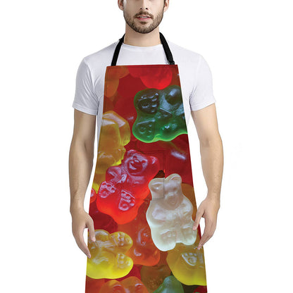 Sweet Gummy Bear Print Bib Apron With Pocket
