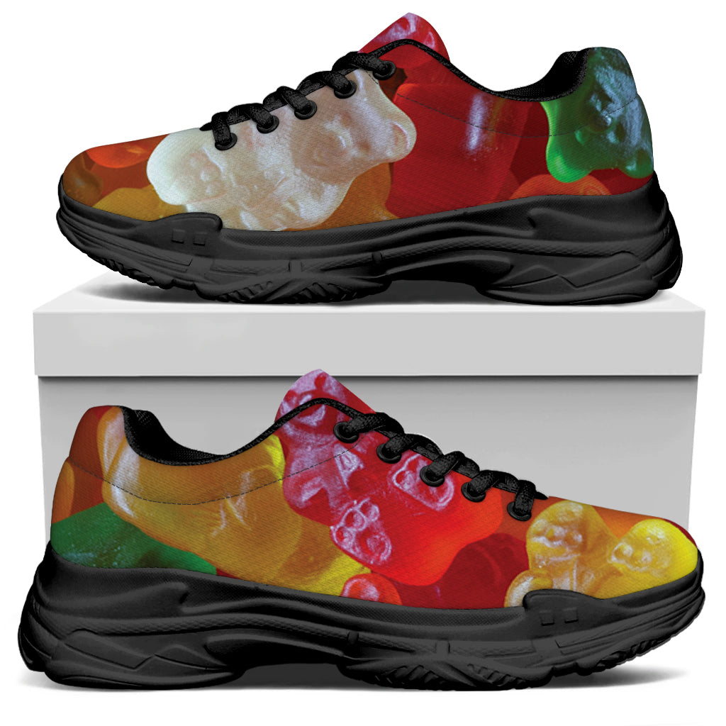Sweet Gummy Bear Print Black Chunky Shoes