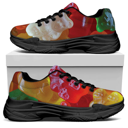 Sweet Gummy Bear Print Black Chunky Shoes