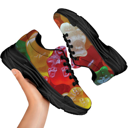 Sweet Gummy Bear Print Black Chunky Shoes