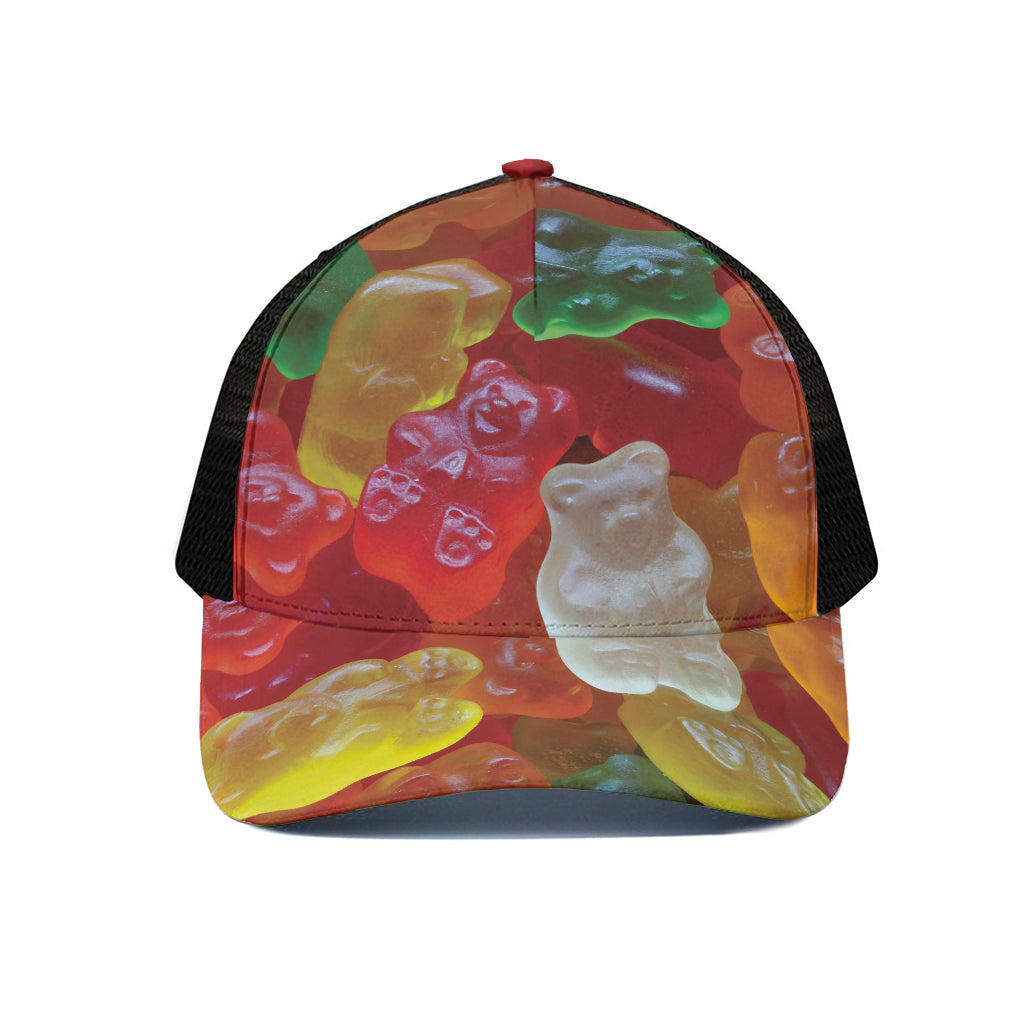 Sweet Gummy Bear Print Black Mesh Trucker Cap