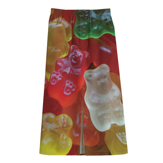 Sweet Gummy Bear Print Cotton Front Slit Maxi Skirt