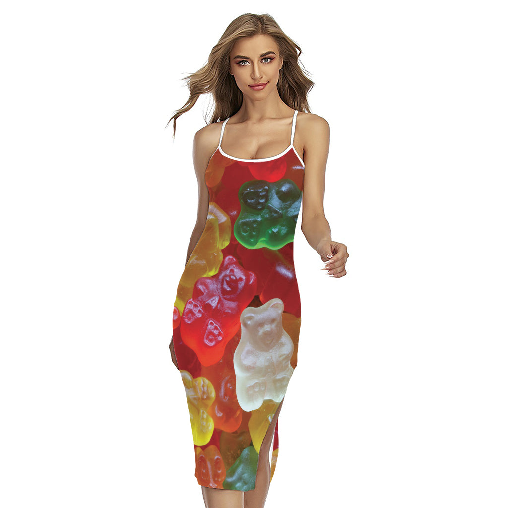 Sweet Gummy Bear Print Cross Back Cami Dress