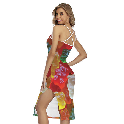 Sweet Gummy Bear Print Cross Back Cami Dress