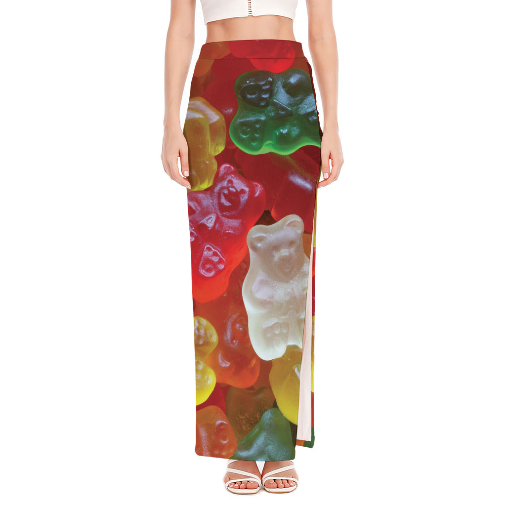 Sweet Gummy Bear Print High Slit Maxi Skirt