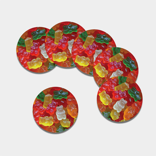 Sweet Gummy Bear Print Leather Coaster Set