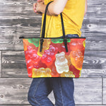 Sweet Gummy Bear Print Leather Tote Bag