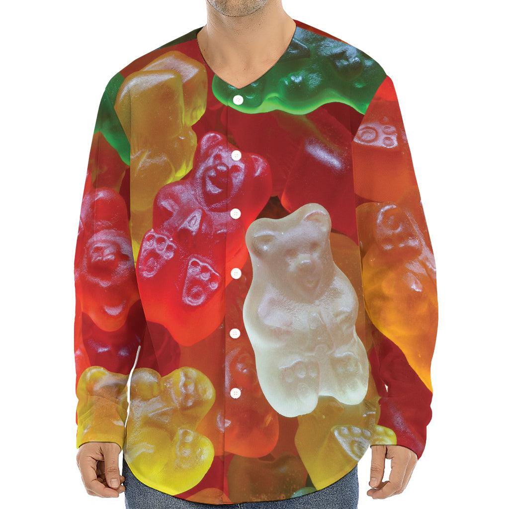 Sweet Gummy Bear Print Long Sleeve Baseball Jersey