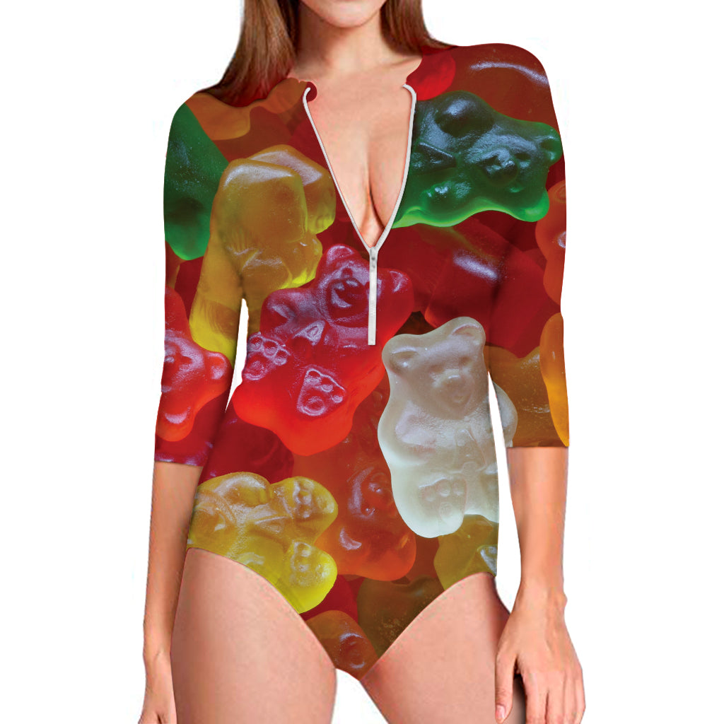 Sweet Gummy Bear Print Long Sleeve Swimsuit