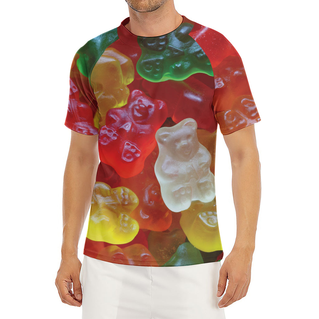 Sweet Gummy Bear Print Men's Short Sleeve Rash Guard