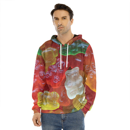 Sweet Gummy Bear Print Men's Velvet Pullover Hoodie