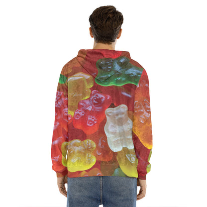 Sweet Gummy Bear Print Men's Velvet Pullover Hoodie