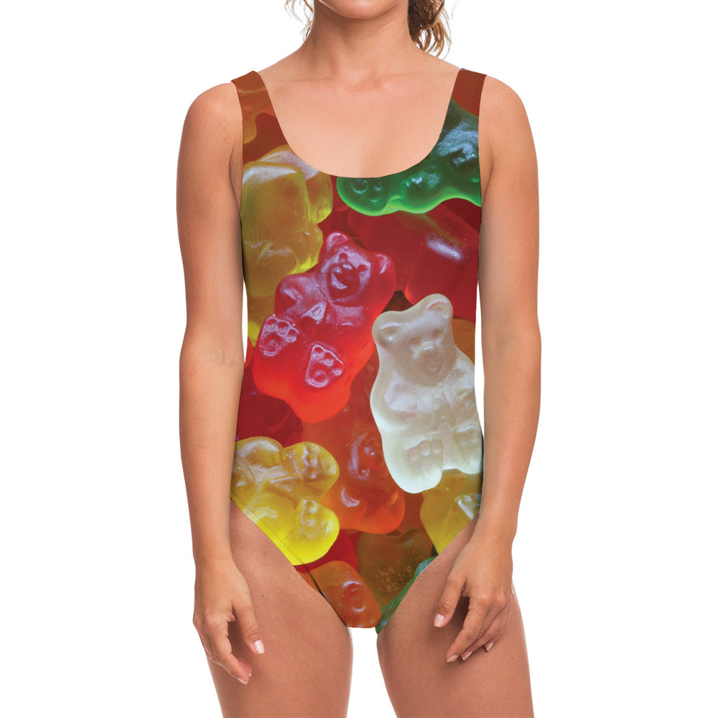 Sweet Gummy Bear Print One Piece Swimsuit