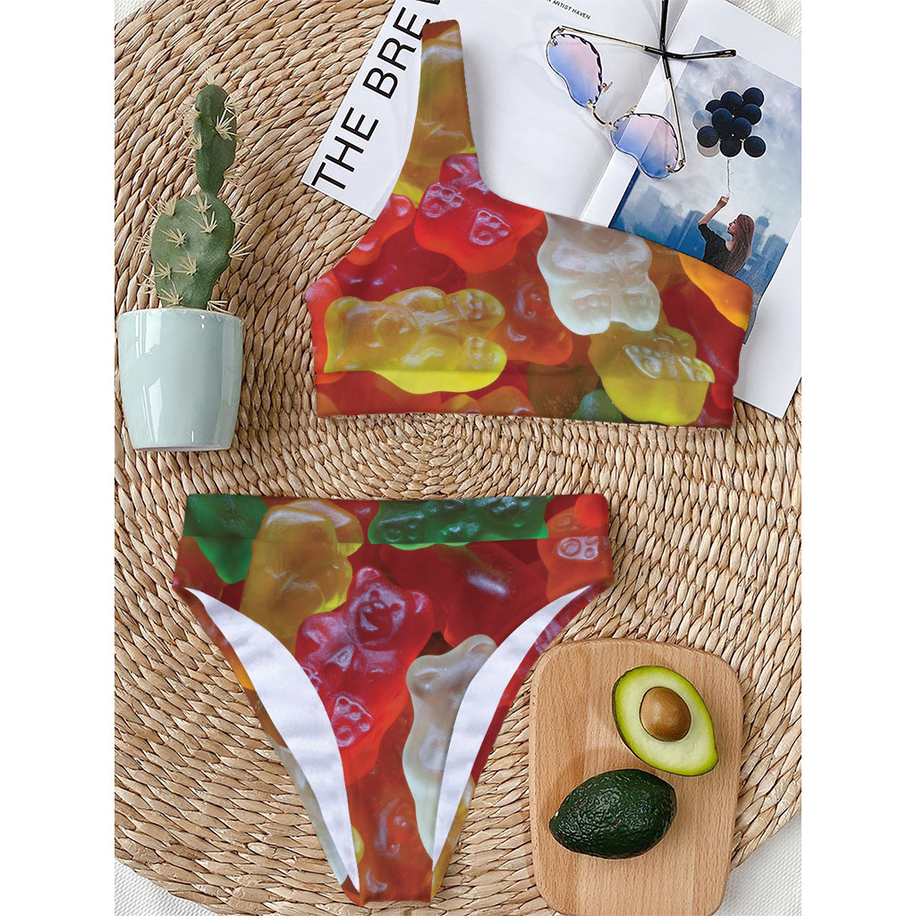 Sweet Gummy Bear Print One Shoulder Bikini Top