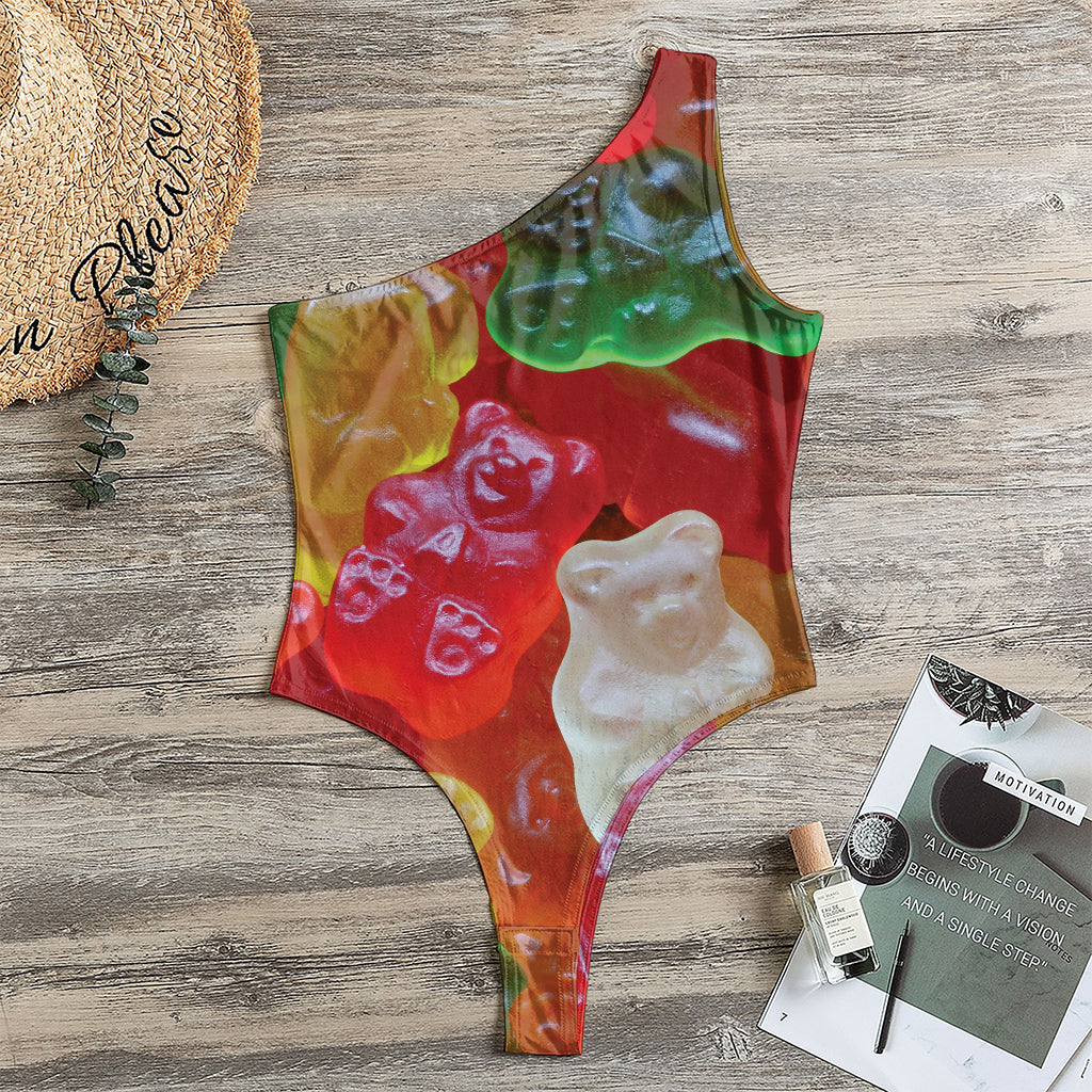 Sweet Gummy Bear Print One Shoulder Bodysuit