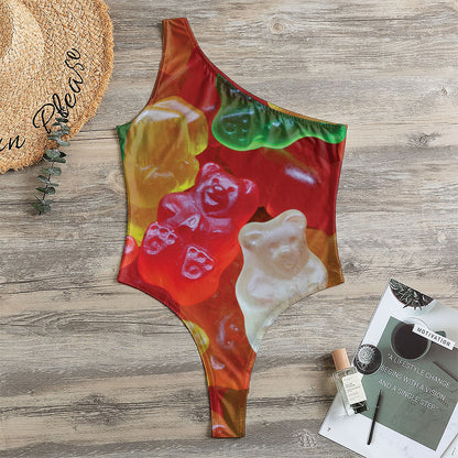 Sweet Gummy Bear Print One Shoulder Bodysuit