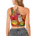 Sweet Gummy Bear Print One Shoulder Crop Top