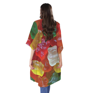 Sweet Gummy Bear Print Open Front Beach Cover Up