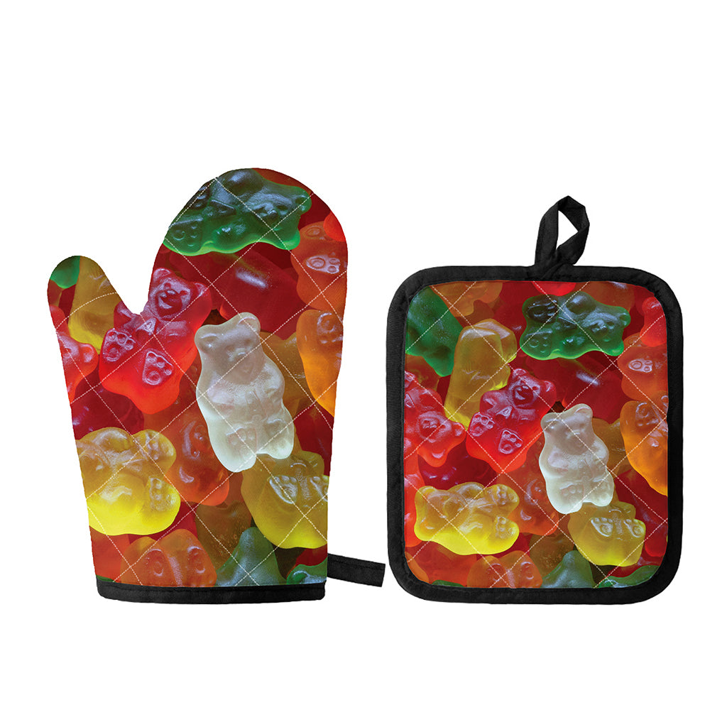 Sweet Gummy Bear Print Oven Mitt And Pot Holder Set