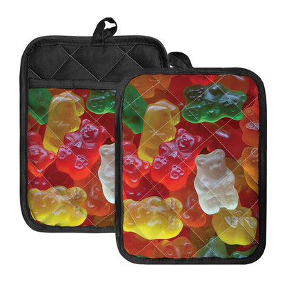 Sweet Gummy Bear Print Pot Holders With Pocket