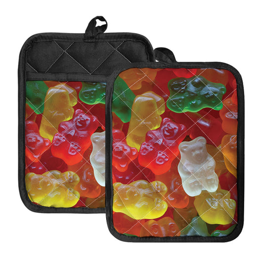 Sweet Gummy Bear Print Pot Holders With Pocket