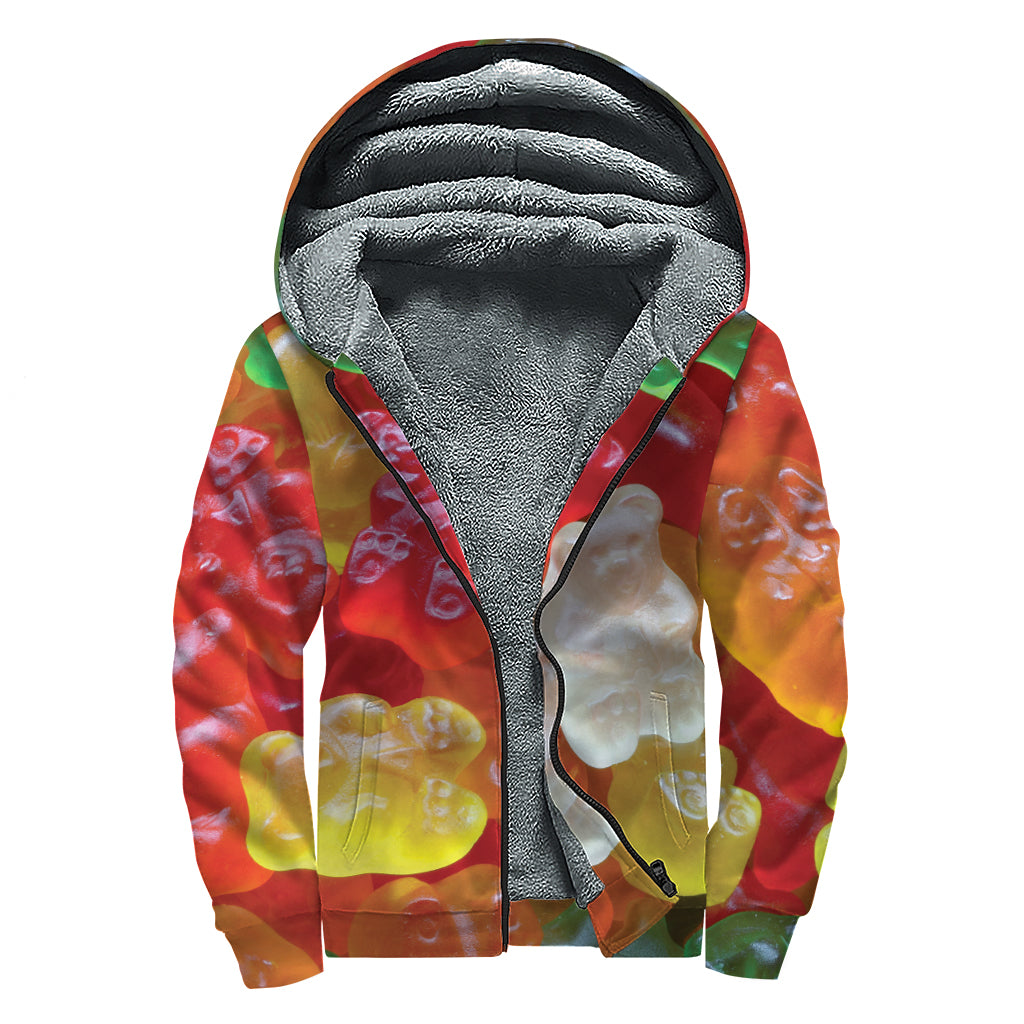 Sweet Gummy Bear Print Sherpa Lined Zip Up Hoodie
