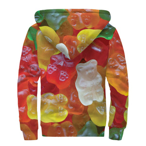 Sweet Gummy Bear Print Sherpa Lined Zip Up Hoodie