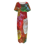 Sweet Gummy Bear Print Short Sleeve Long Nightdress