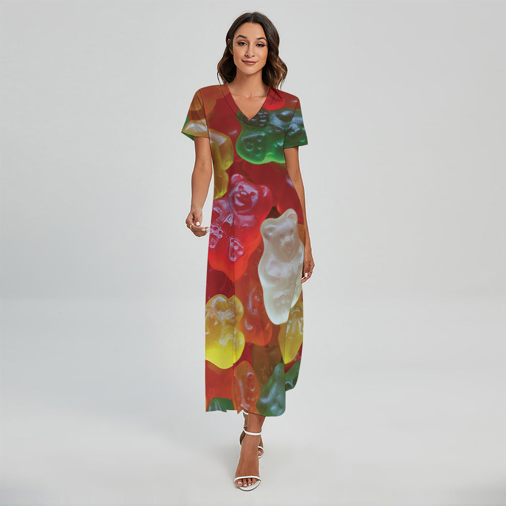 Sweet Gummy Bear Print Short Sleeve Maxi Dress