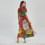 Sweet Gummy Bear Print Short Sleeve Maxi Dress