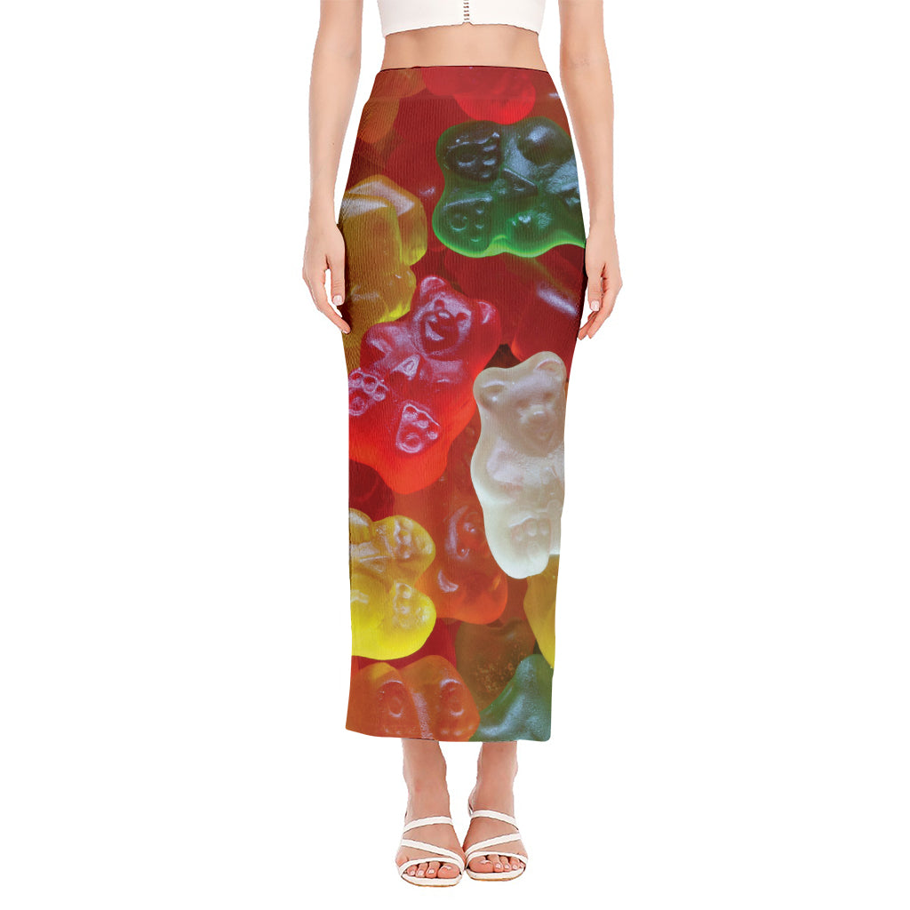 Sweet Gummy Bear Print Side Slit Maxi Skirt