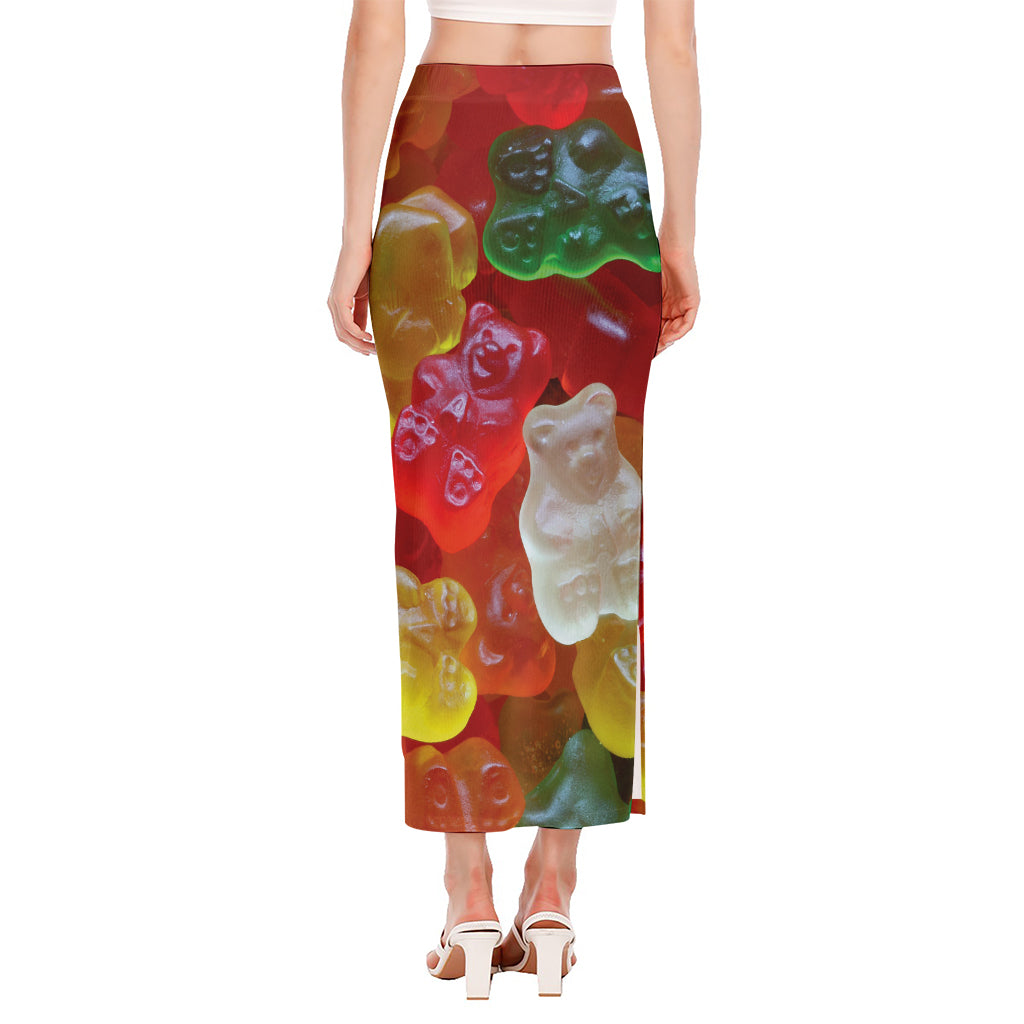 Sweet Gummy Bear Print Side Slit Maxi Skirt