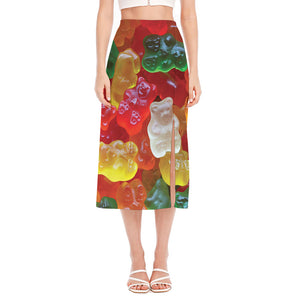 Sweet Gummy Bear Print Side Slit Midi Skirt