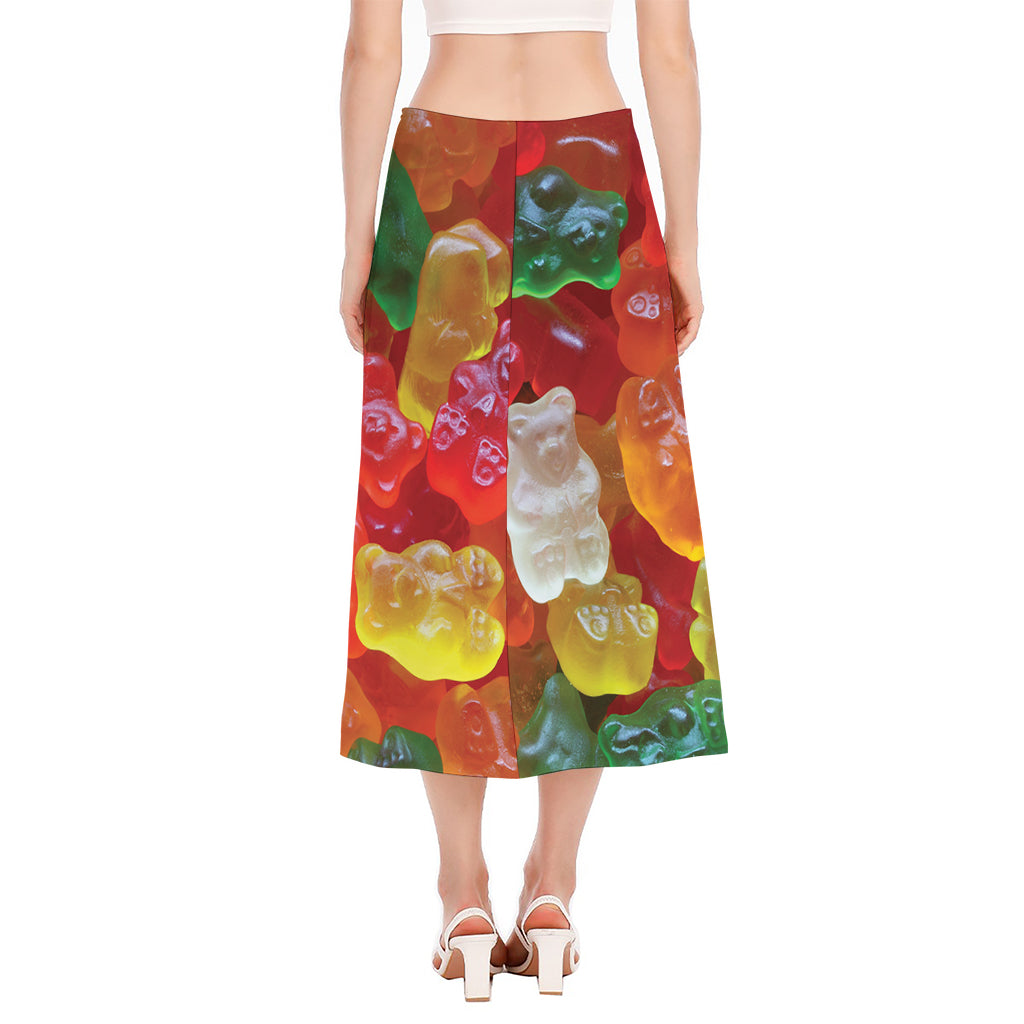 Sweet Gummy Bear Print Side Slit Midi Skirt