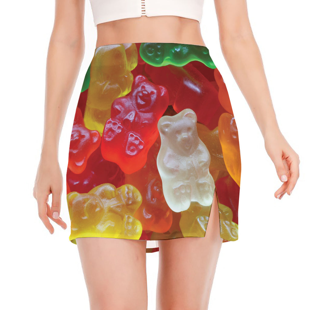 Sweet Gummy Bear Print Side Slit Mini Skirt