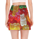 Sweet Gummy Bear Print Side Slit Mini Skirt