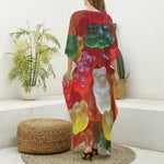 Sweet Gummy Bear Print Silk V-Neck Kaftan Dress