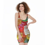 Sweet Gummy Bear Print Sleeveless Bodycon Dress