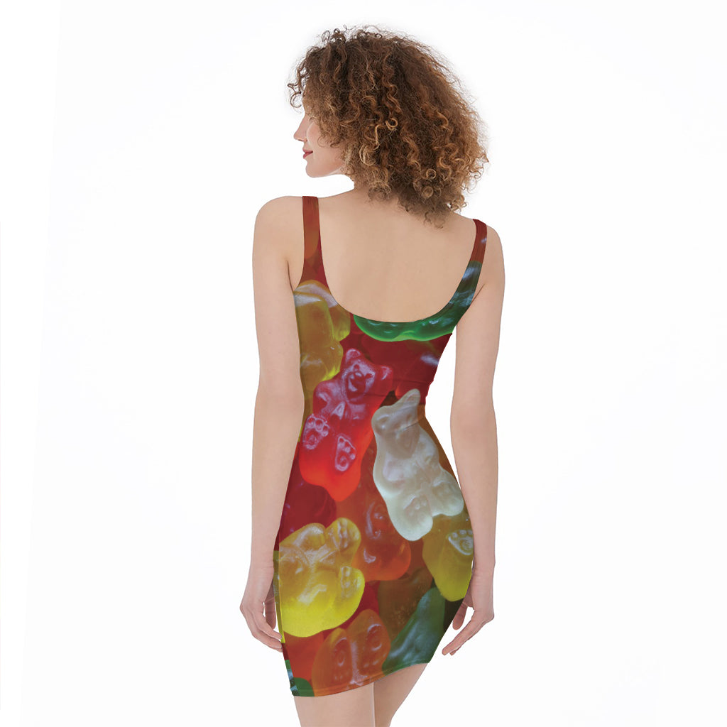 Sweet Gummy Bear Print Sleeveless Bodycon Dress