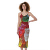 Sweet Gummy Bear Print Slim Fit Midi Cami Dress