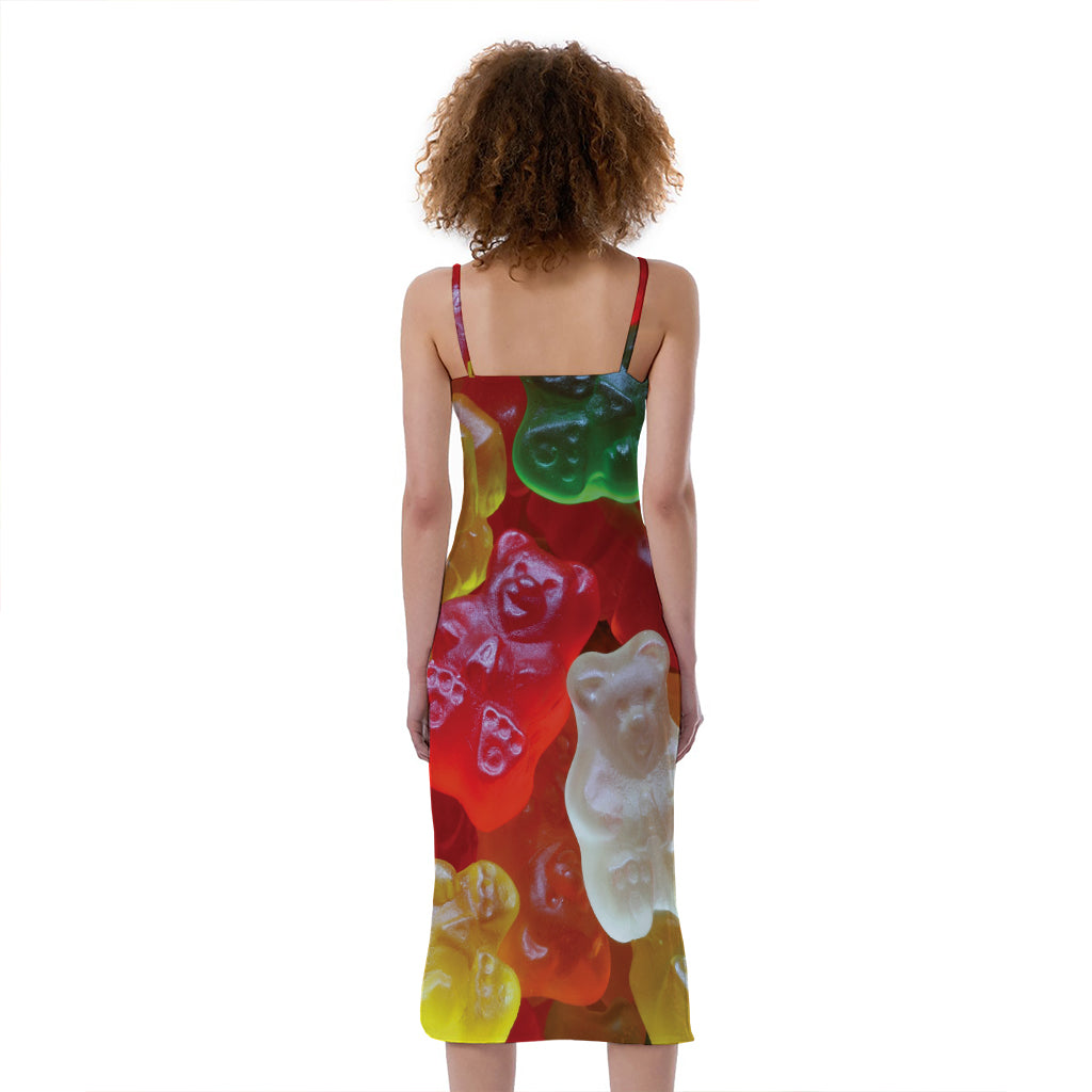 Sweet Gummy Bear Print Slim Fit Midi Cami Dress