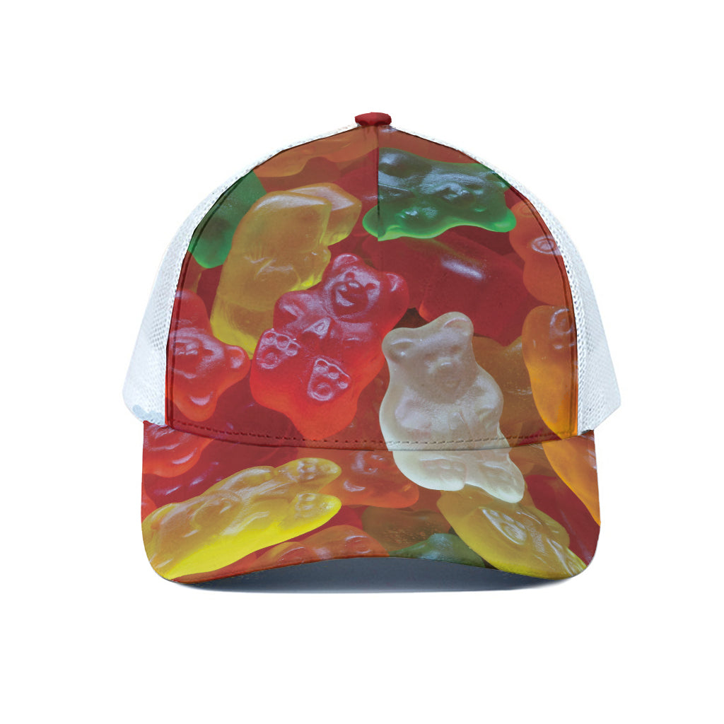 Sweet Gummy Bear Print White Mesh Trucker Cap