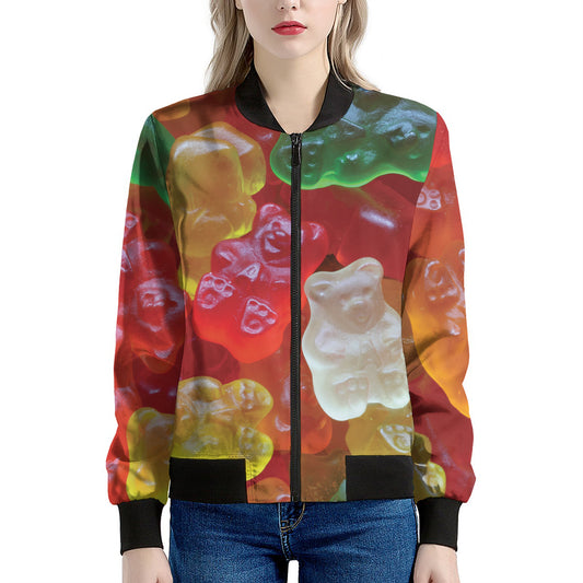 Sweet Gummy Bear Print Women's Bomber Jacket