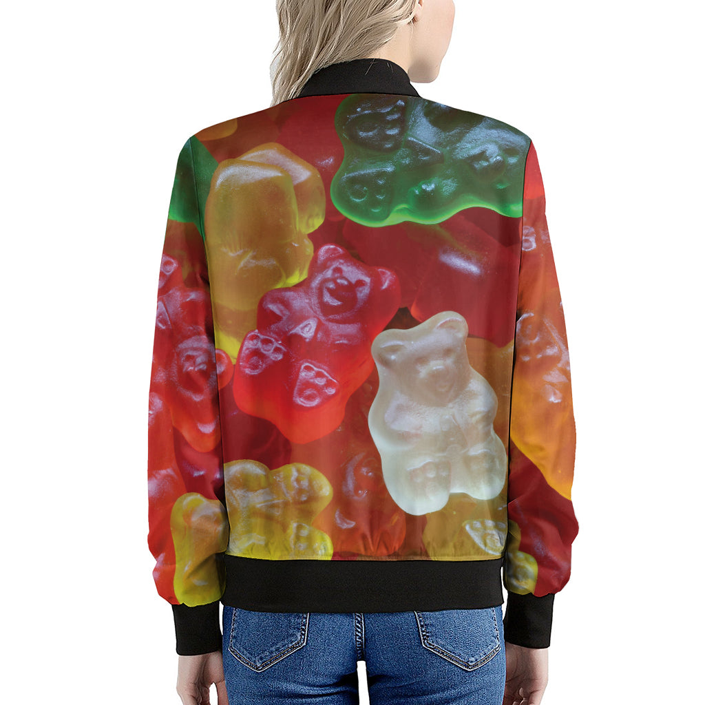 Sweet Gummy Bear Print Women's Bomber Jacket