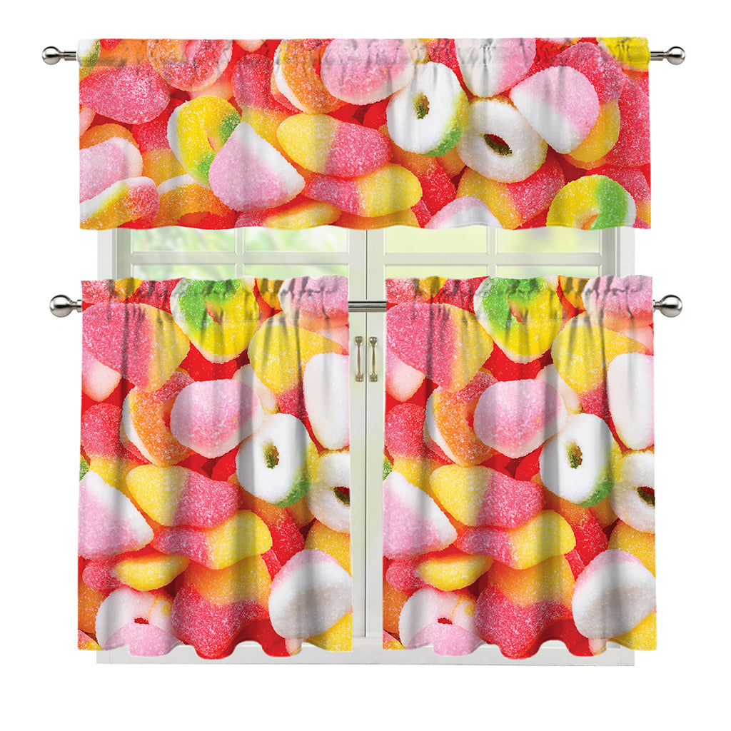 Sweet Gummy Print 3 Piece Kitchen Curtains