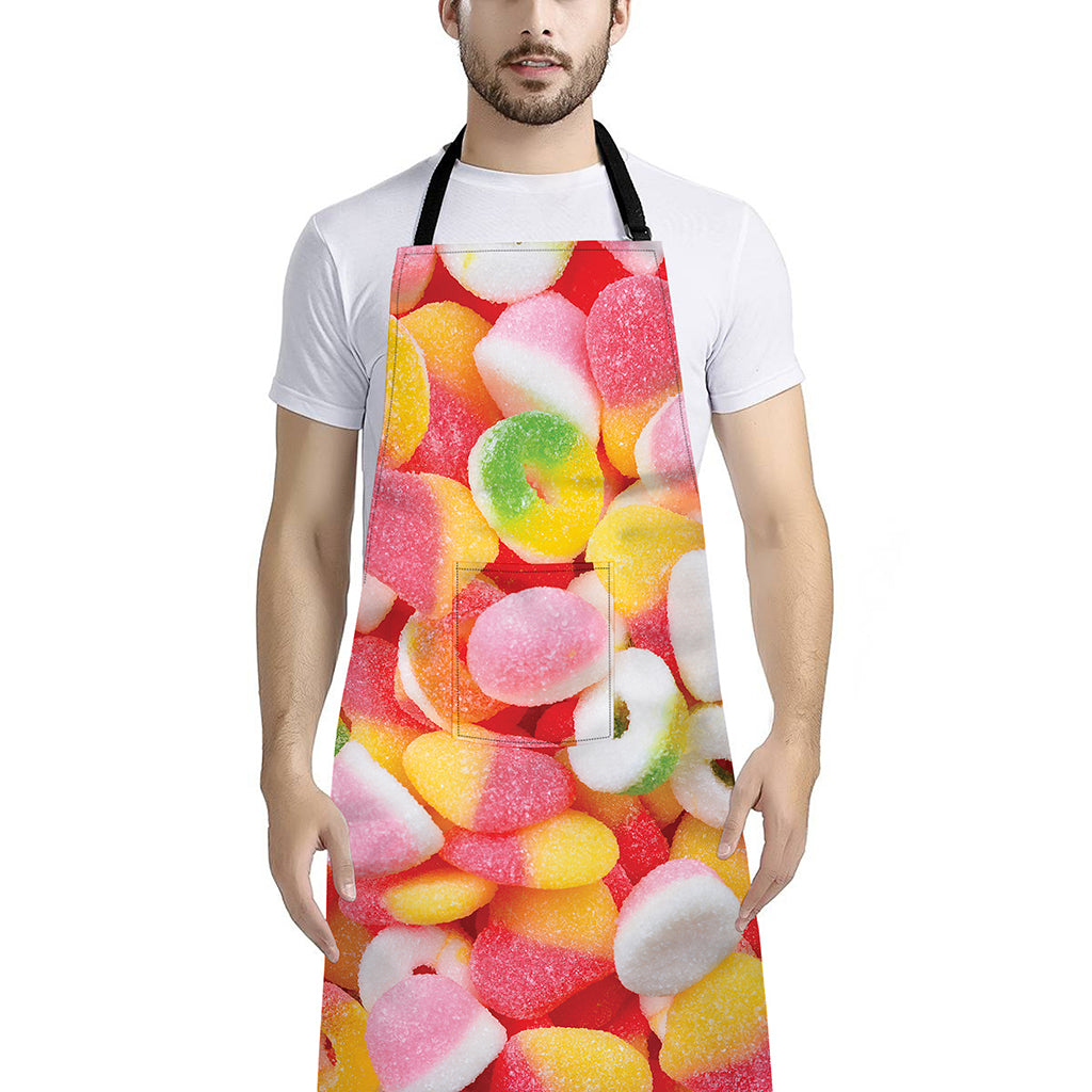 Sweet Gummy Print Bib Apron With Pocket