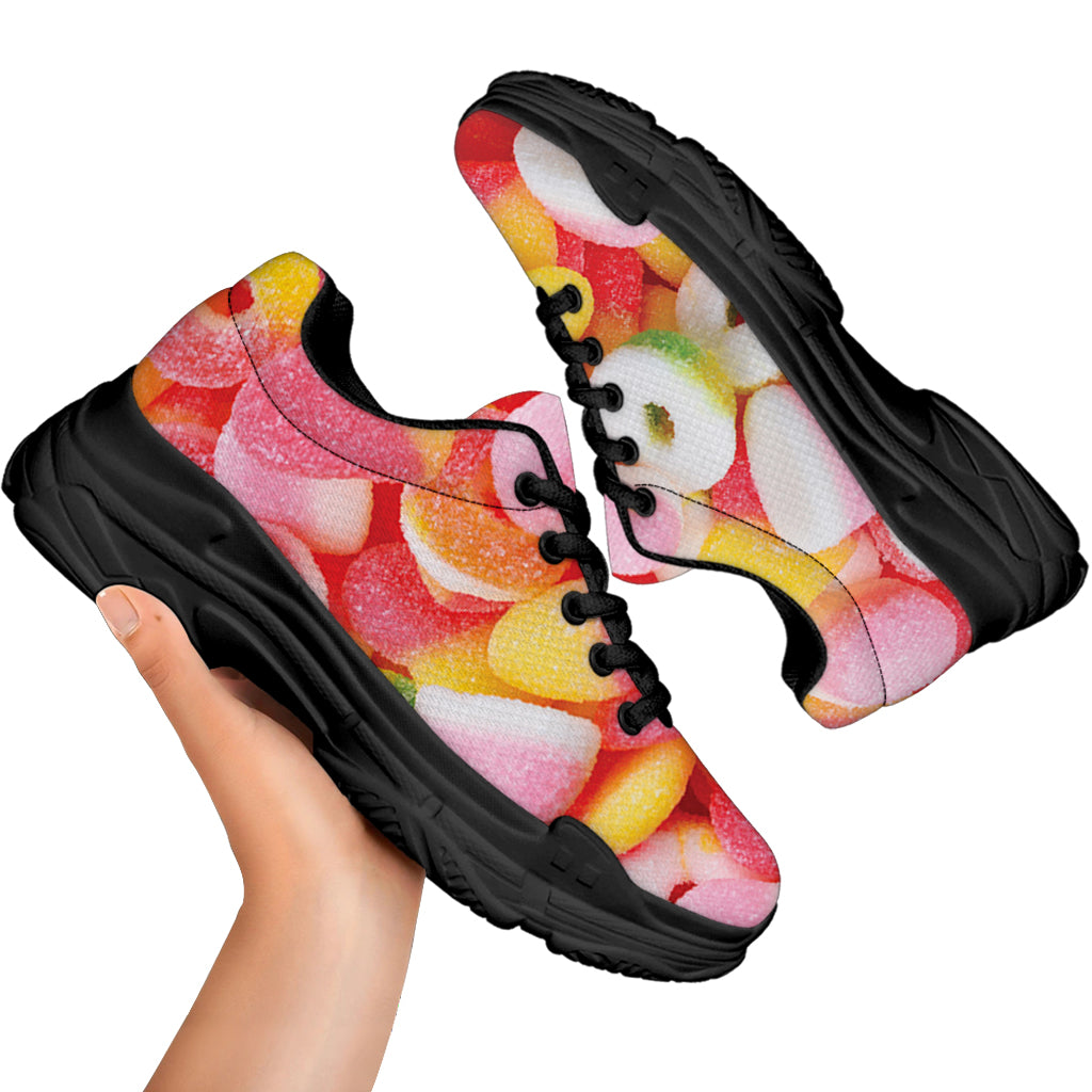 Sweet Gummy Print Black Chunky Shoes