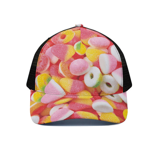 Sweet Gummy Print Black Mesh Trucker Cap