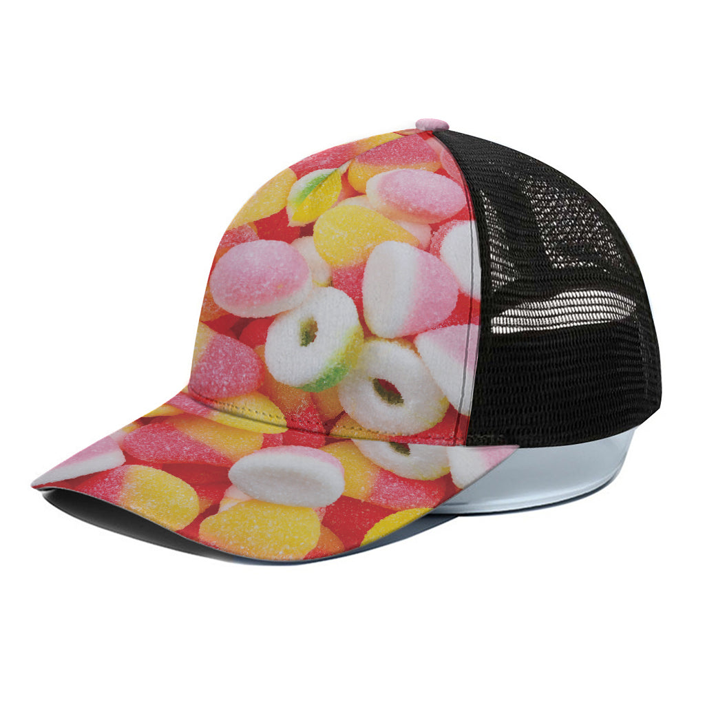 Sweet Gummy Print Black Mesh Trucker Cap