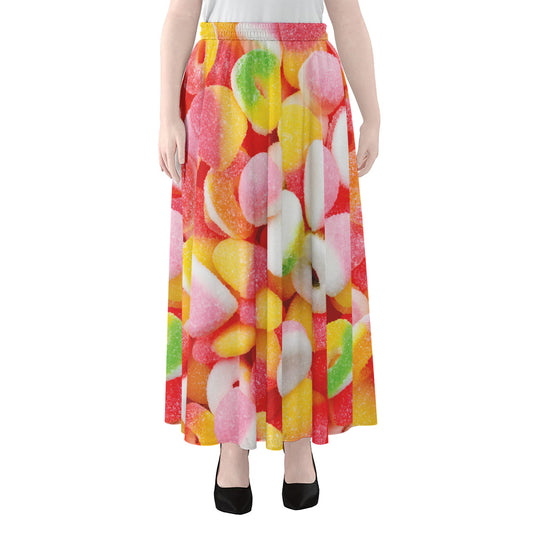 Sweet Gummy Print Chiffon Maxi Skirt